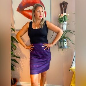 Vintage 90s Purple Patterned Body Con Pencil Skirt